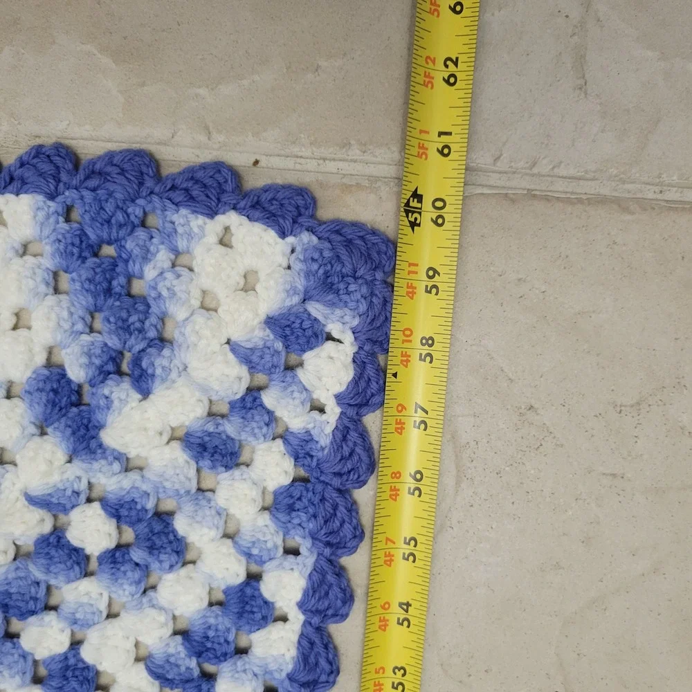 Handmade Crochet Throw Blanket 60x 60 Blue White Granny Square Vintage-style